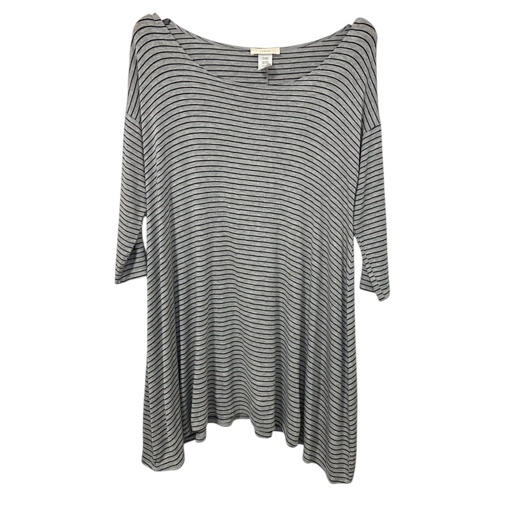Poetry Womens Striped Jersey Knit Tunic Top Sz Medium Gray Black 3/4 Sleeve USA